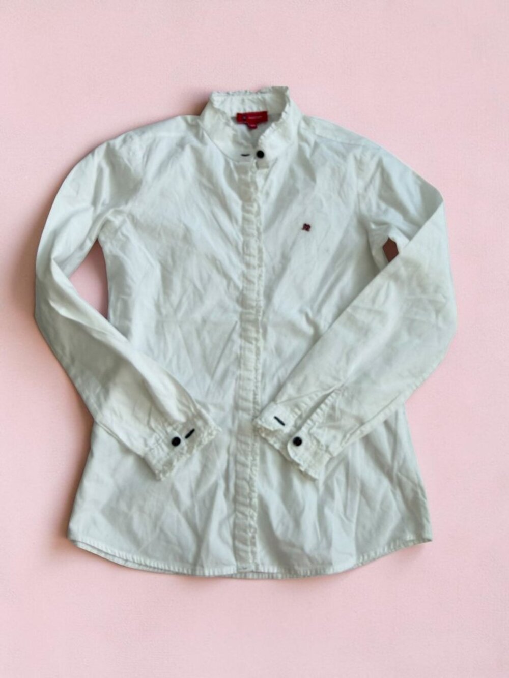LION OF PORCHES Girls White Ruffle Collar Button Down Shirt Size 9/10